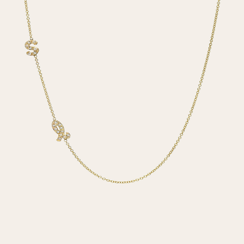 Helloice Mini Diamond Script Initial Necklace