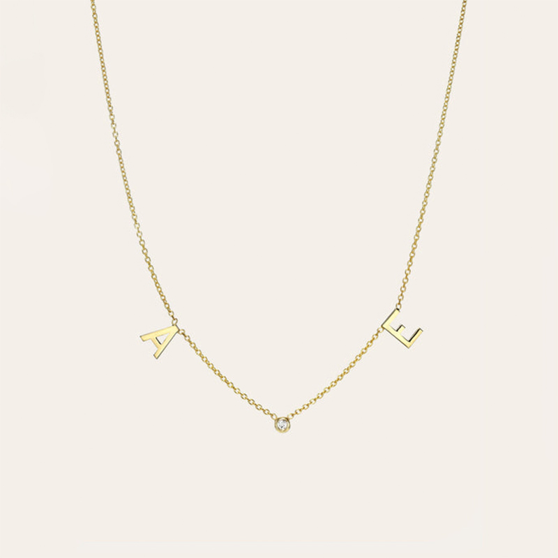 Helloice Space Initial and Diamond Bezel Necklace