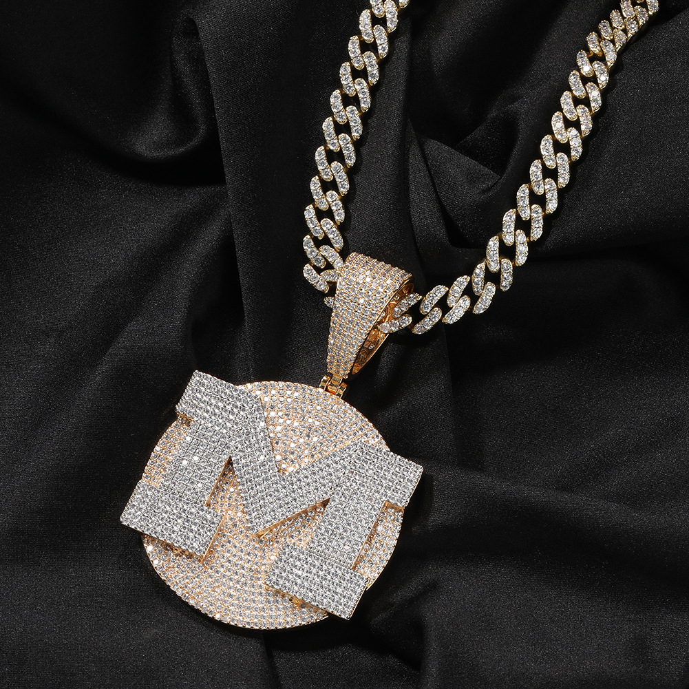 Helloice Iced A-Z Letters Round Pendant
