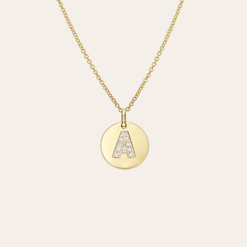 Helloice Diamond Initial Disc Pendant Necklace