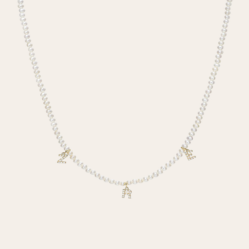Helloice Pearl Necklace With Diamond Initials Charm