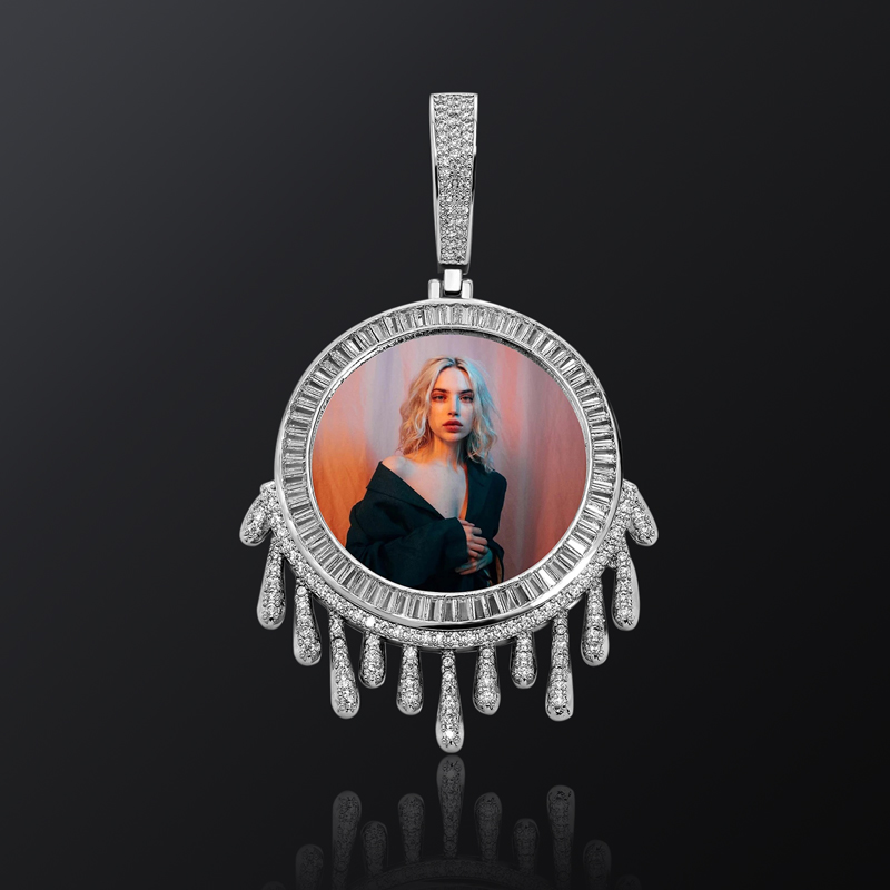Helloice Iced Custom Water Drops Photo Pendant in Silver