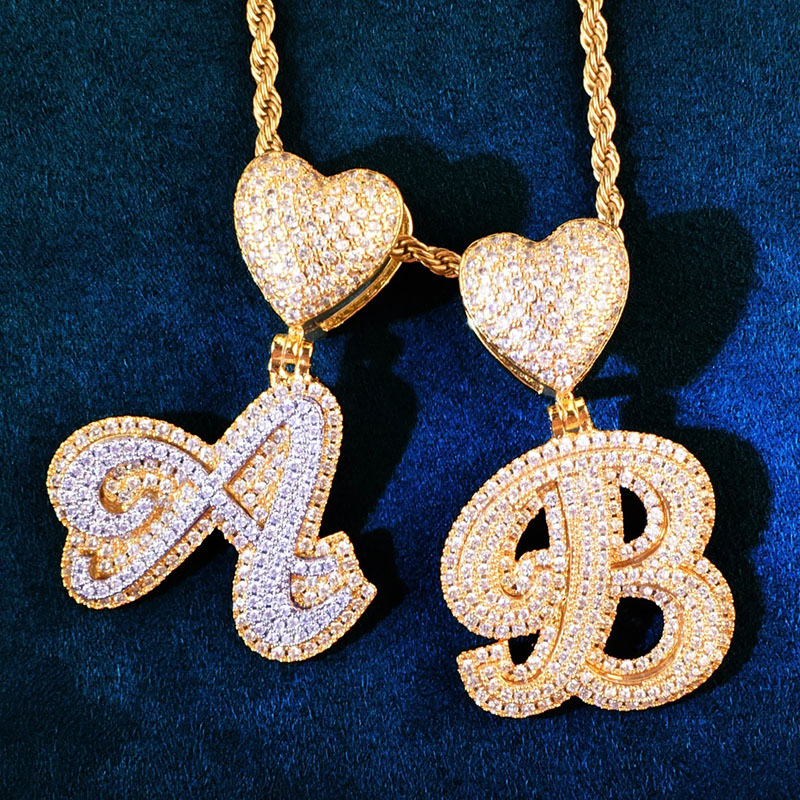 Helloice Heart Buckle A-Z  Cursive Capital Letter Pendant