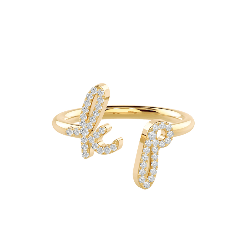 Helloice Diamond Double Initials Open Ring
