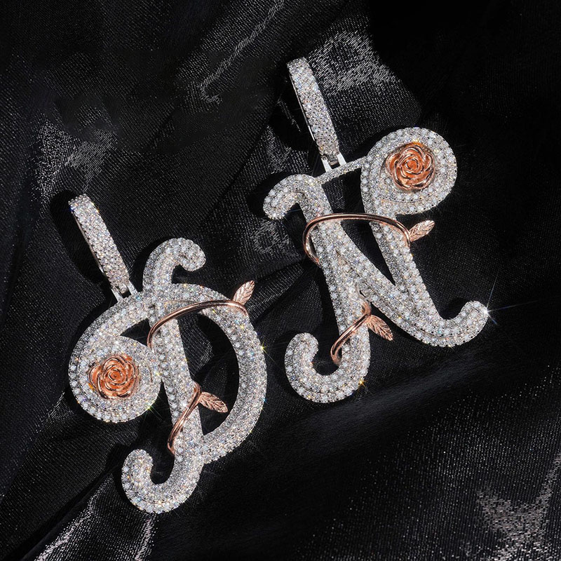 Helloice Iced Rose Branches Initial Letter Pendant