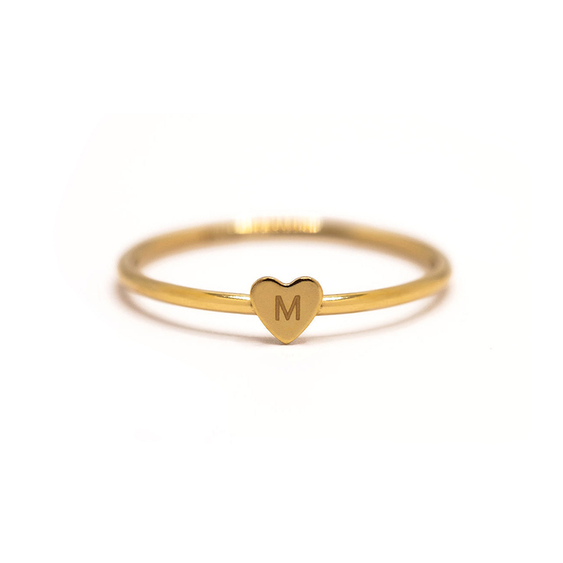 Helloice Tiny Heart Initial Ring