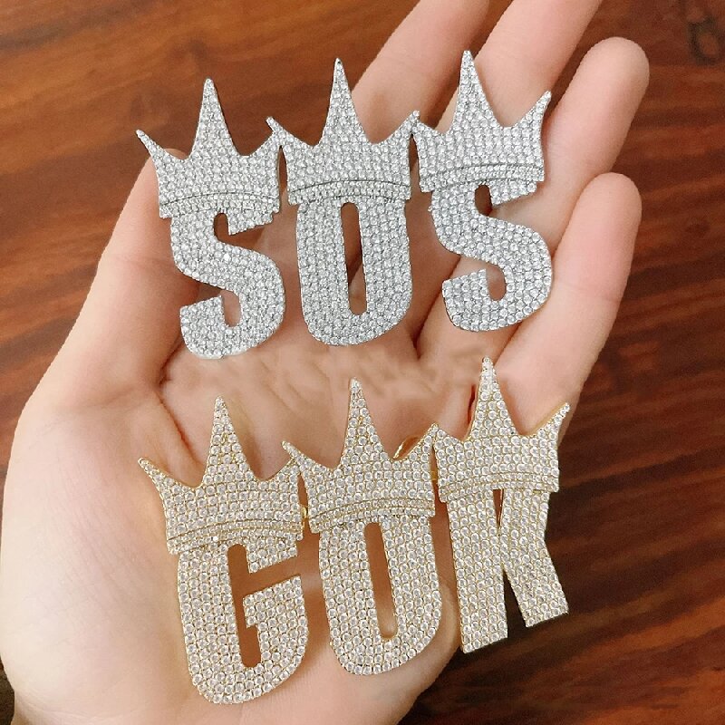 Helloice Iced Custom Name Crown Letters Pendant