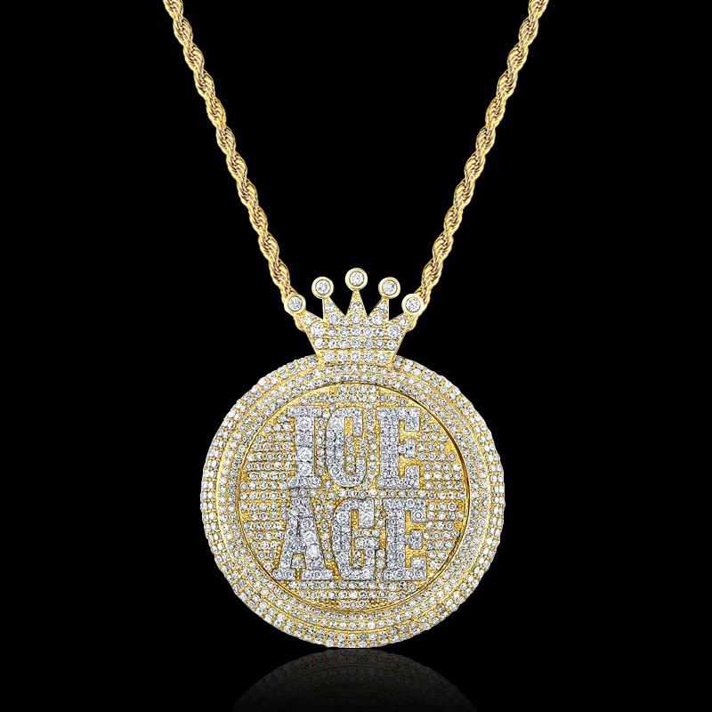 Helloice Iced Custom Name Crown Round Pendant