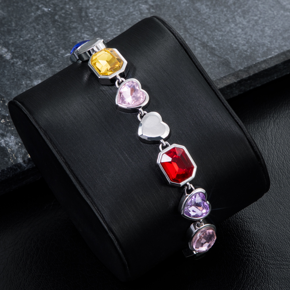 Helloice 10mm Multi-color Diamonds Bracelet in White Gold