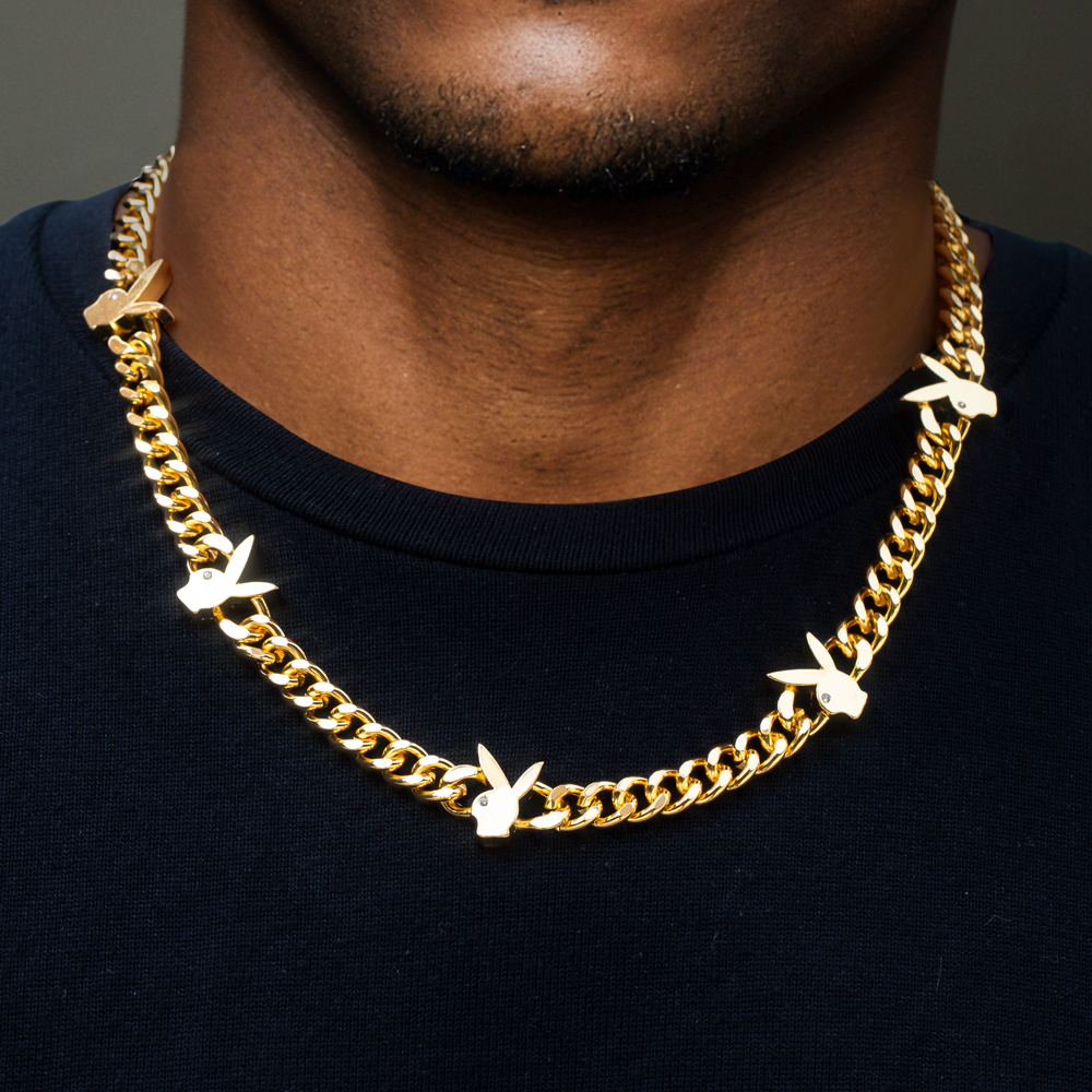 Helloice 8mm Bunny Heads Cuban Chain in Gold