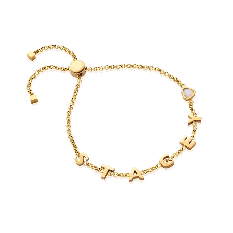 Helloice Customized Name & Heart Birthstone Bolo Bracelet