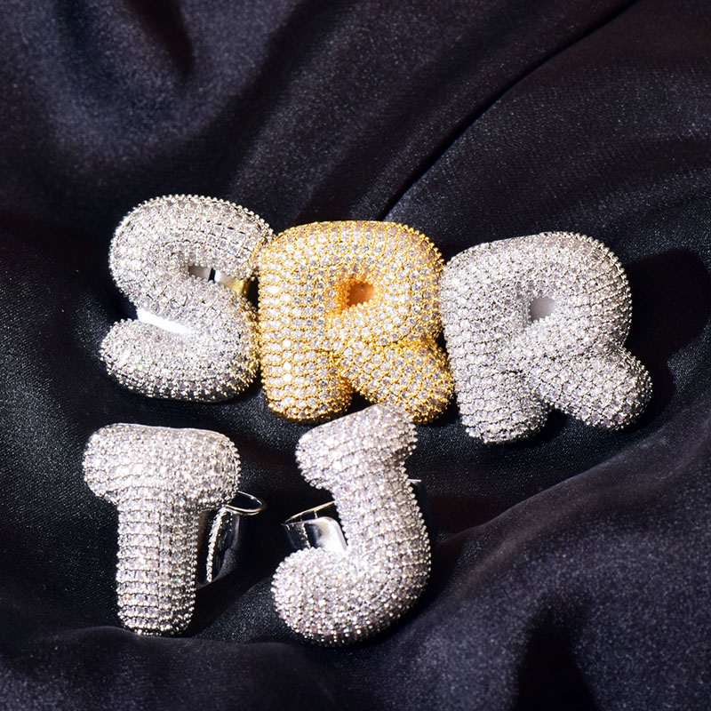 Helloice Iced Out Bubble A-Z Letters Open Ring