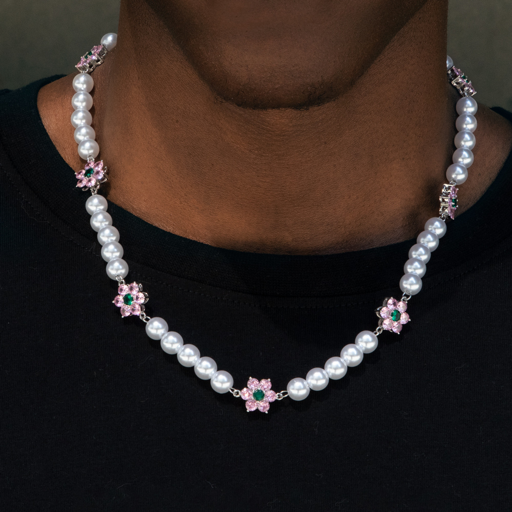 Helloice 8mm Pink Flower Pearl Necklace