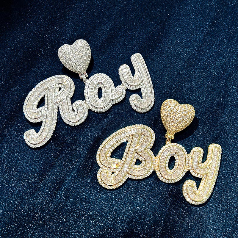 Helloice Iced Baguette Cut Custom Name Heart Buckle Letters Pendant