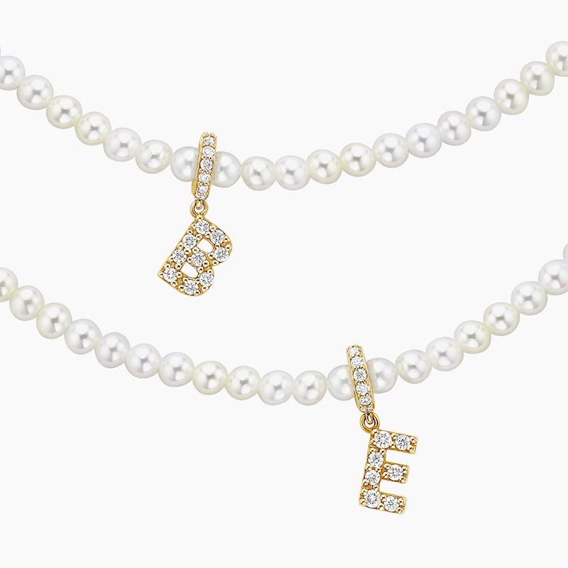 Helloice Diamond Initial Charm Pearl Necklace