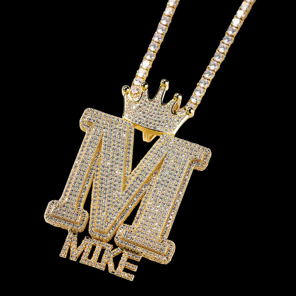 Helloice Iced Crown Buckle Custom Letter Name Combination Pendant