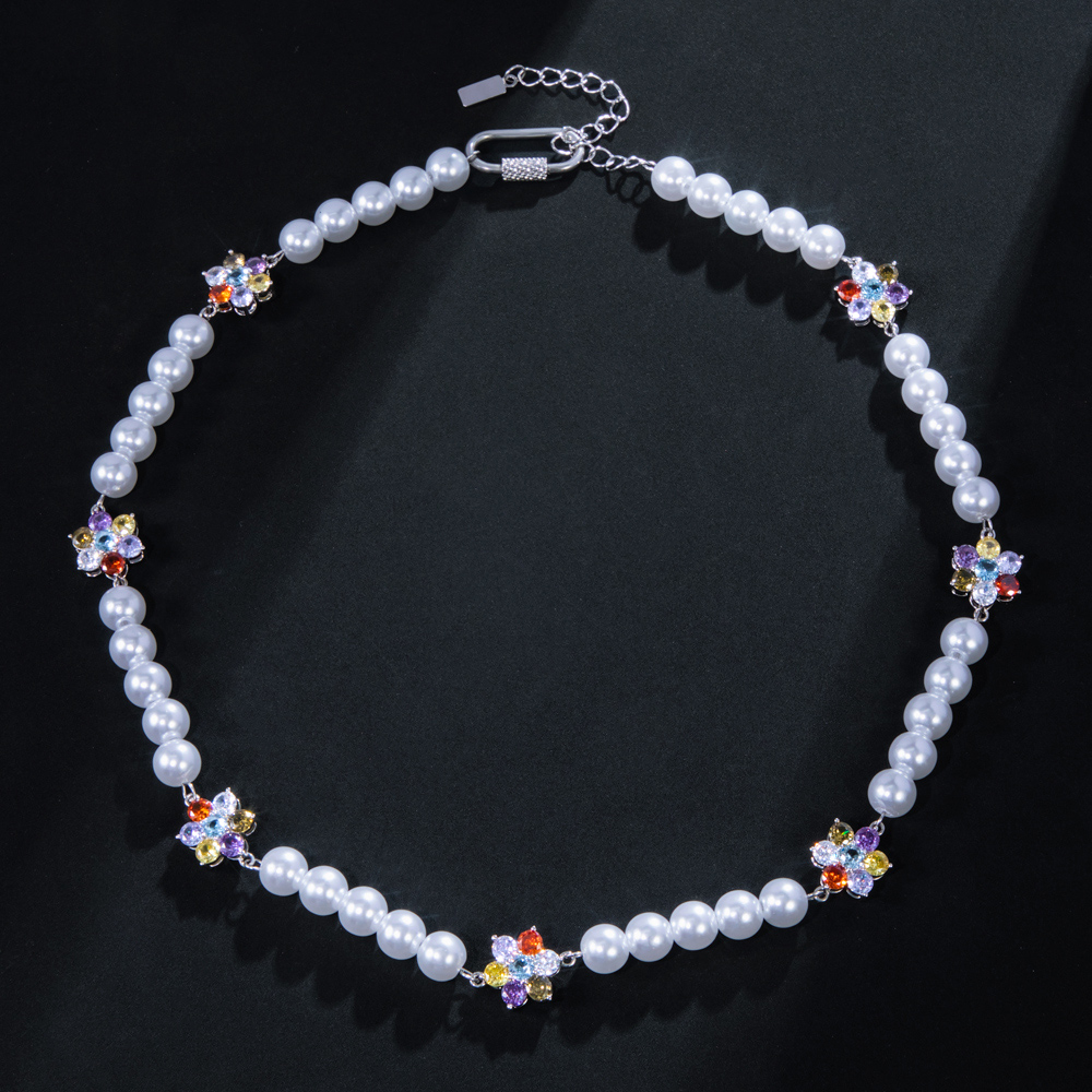 Helloice 8mm Multi-color Flower Pearl Necklace