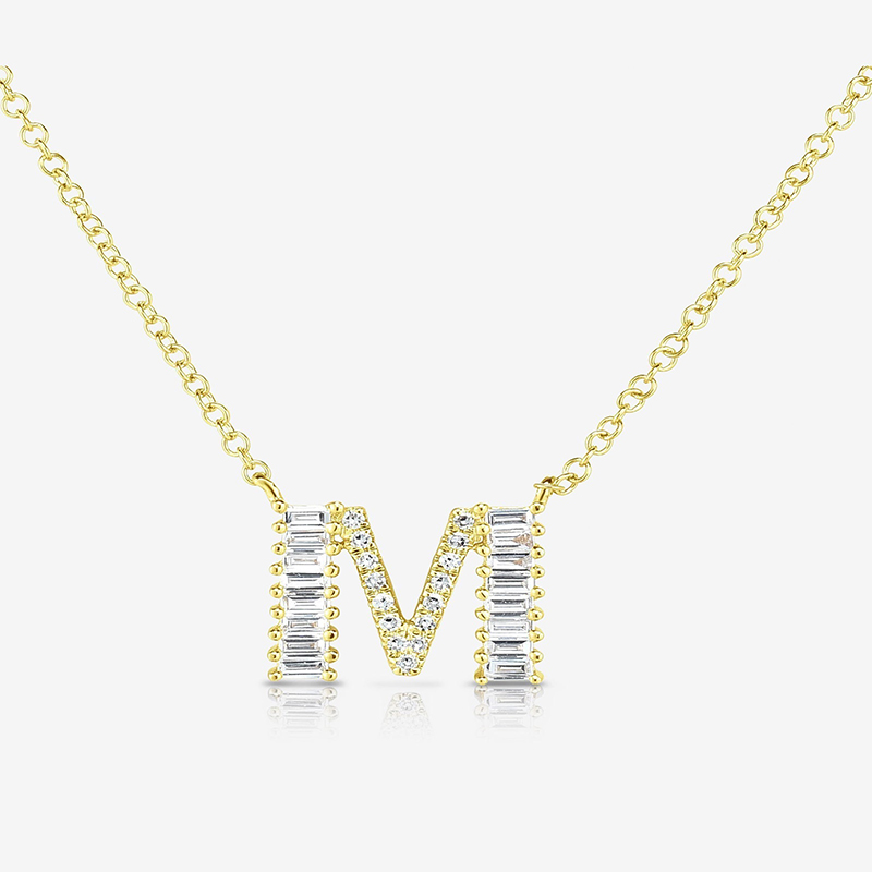 Helloice Baguette & Pave Initial Necklace