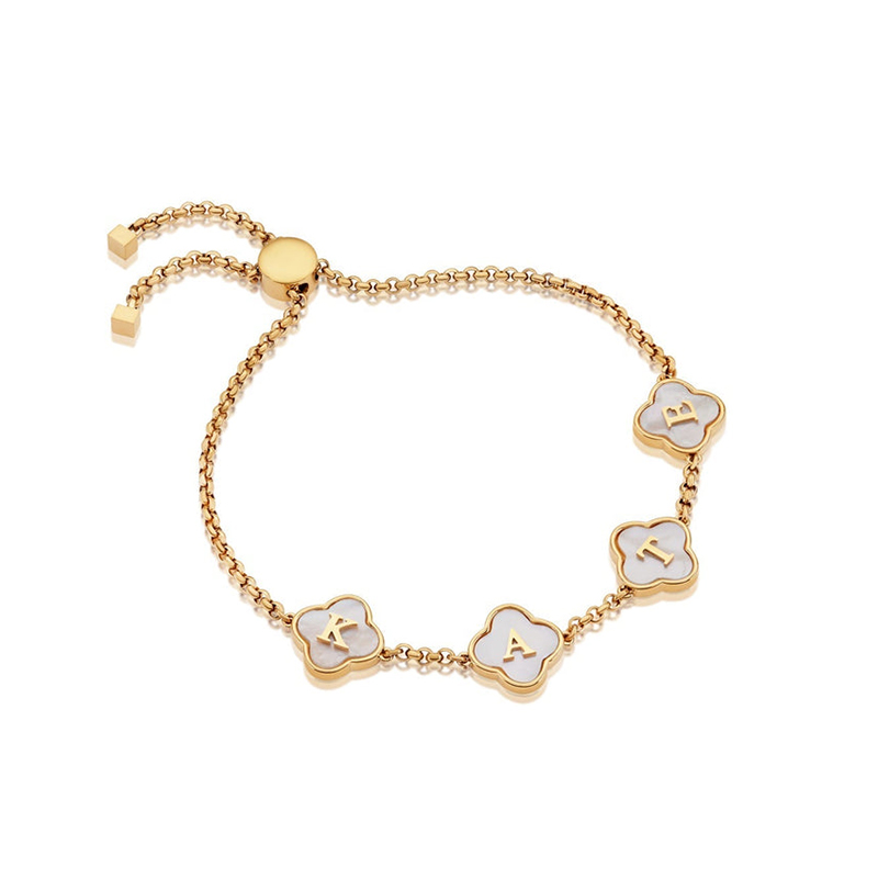 Helloice Customized Four Leaf  Initial/Name Bolo Bracelet