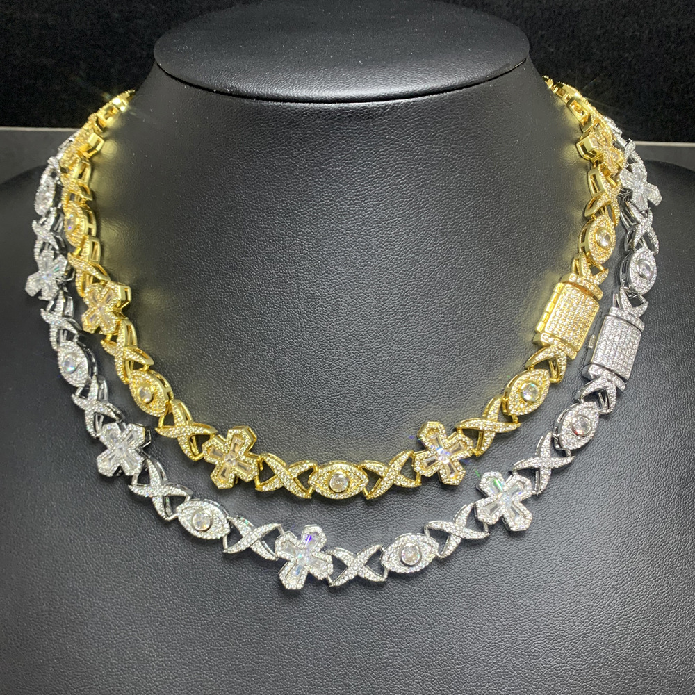 Helloice Iced Tapered Baguette Cut Cross Devil Eyes Necklace