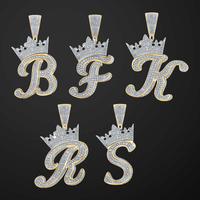 Helloice Iced A-Z Crown Cursive Letter Pendant
