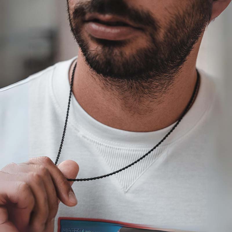 Helloice 2mm/3mm/4mm/5mm/6mm Rope Chain in Black Gold