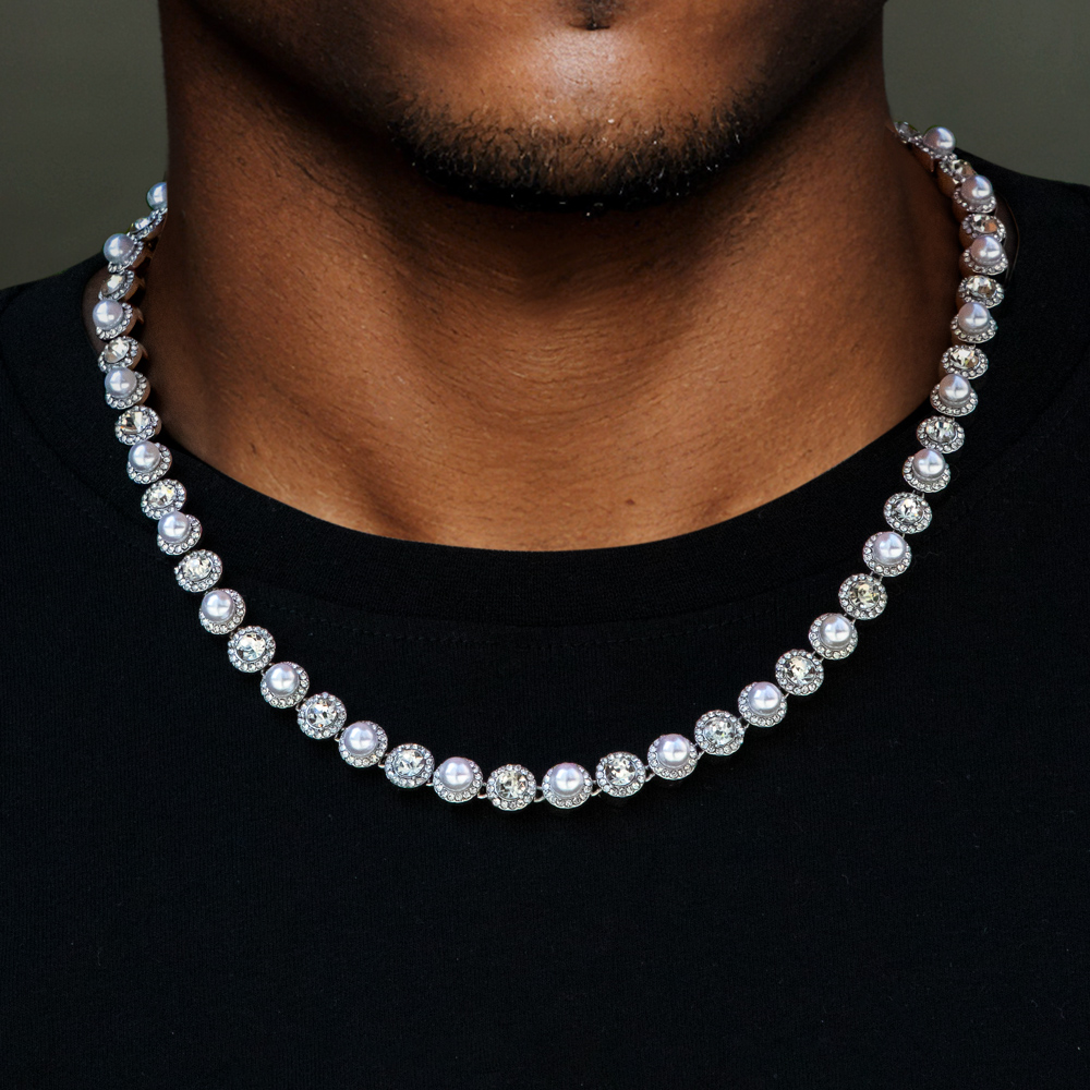 Helloice 8mm Pearls Tennis Necklace in White Gold