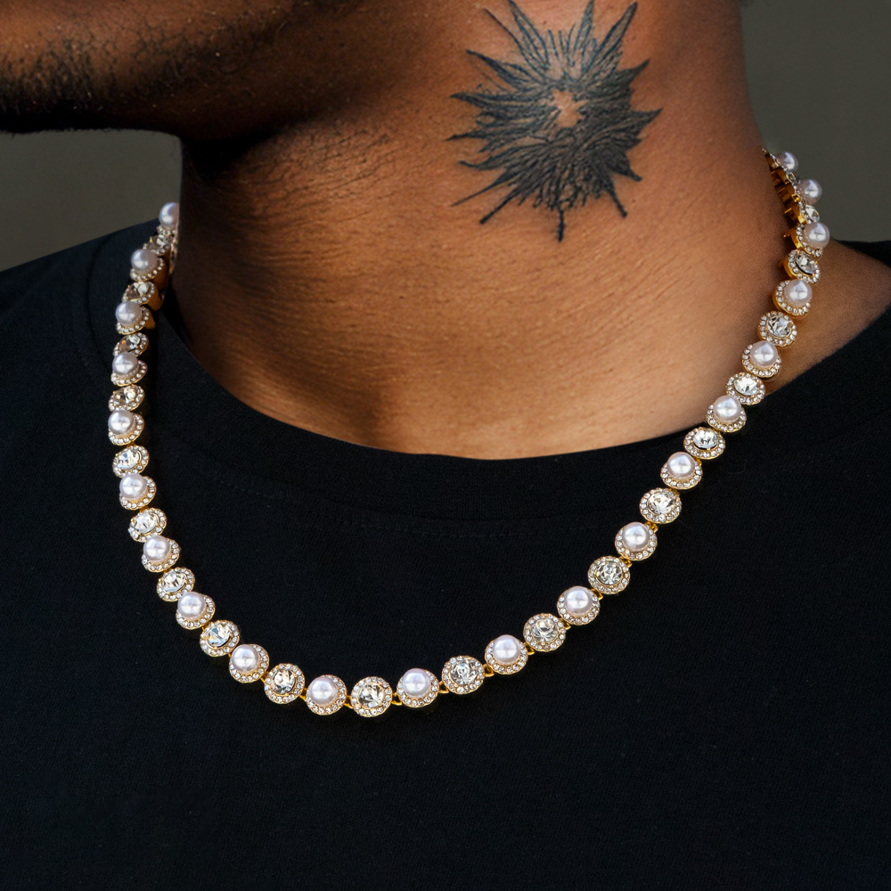 Helloice 8mm Pearl Tennis Necklace in Gold