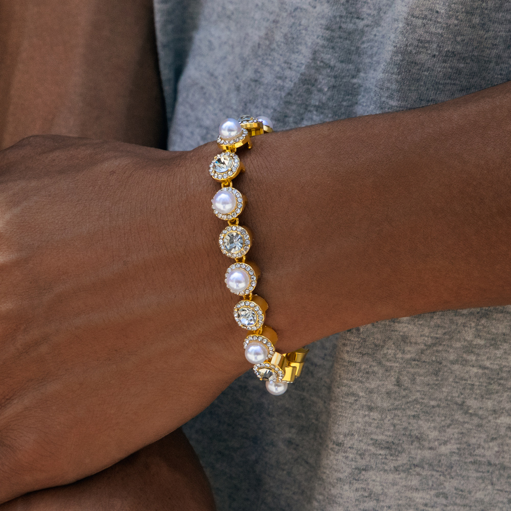 Helloice 8mm Pearls Tennis Bracelet in Gold