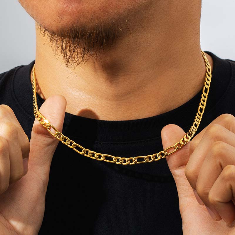 Helloice 6mm/7mm/8mm/9mm/10mm/12mm Figaro Chain in Gold