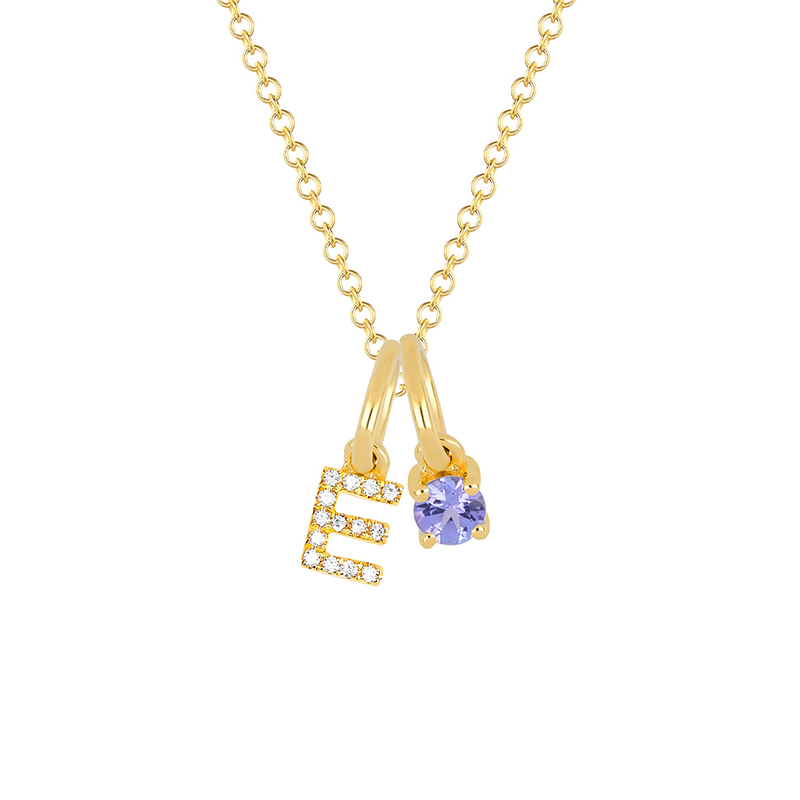 Helloice Diamond Initial & Birthstone Charm Necklace