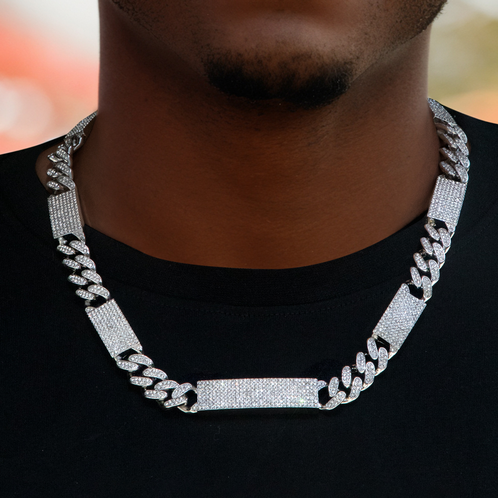 Helloice 12mm Iced Cuban Chain with Rectangular Link in White Gold