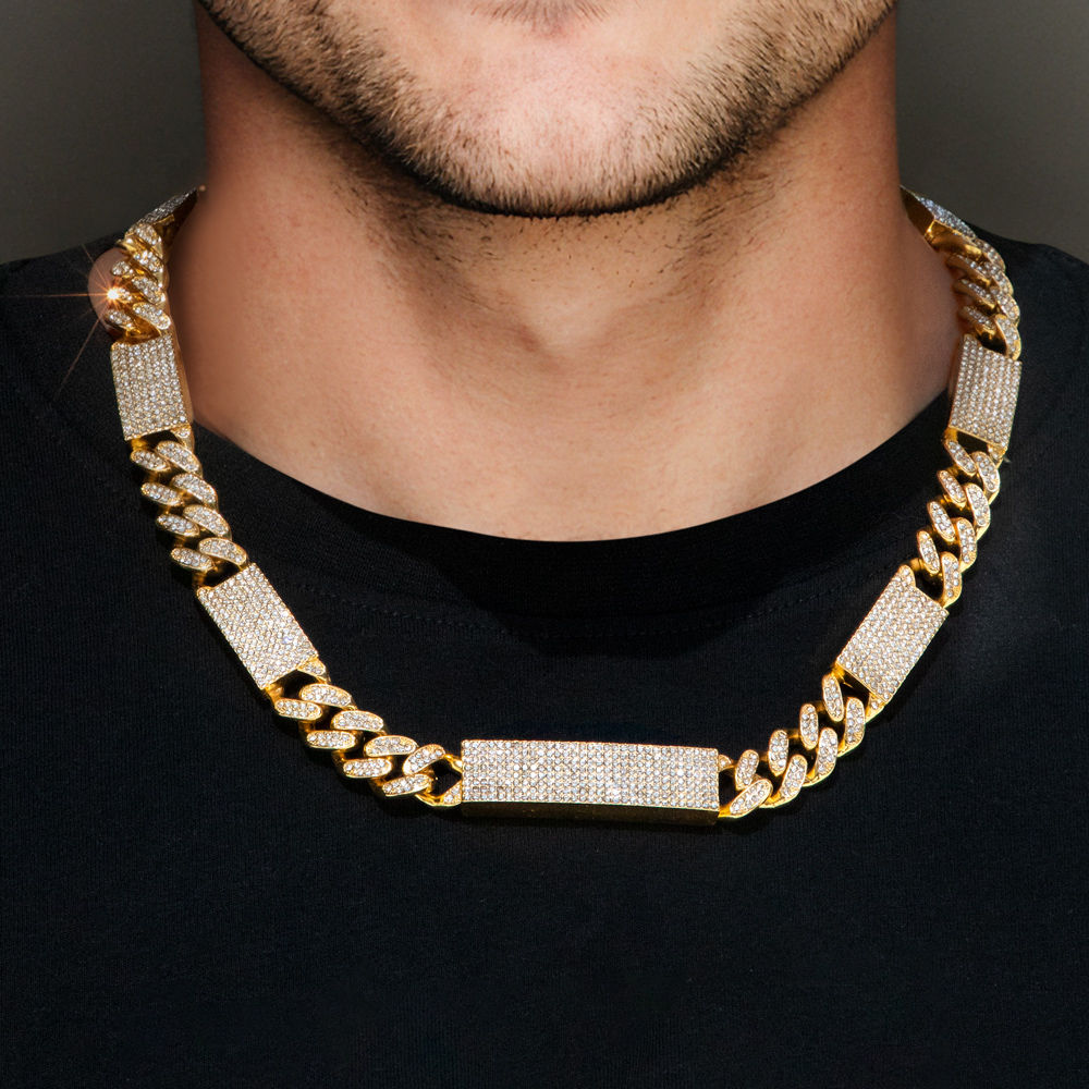 Helloice 12mm Iced Cuban Chain with Rectangular Link in Gold