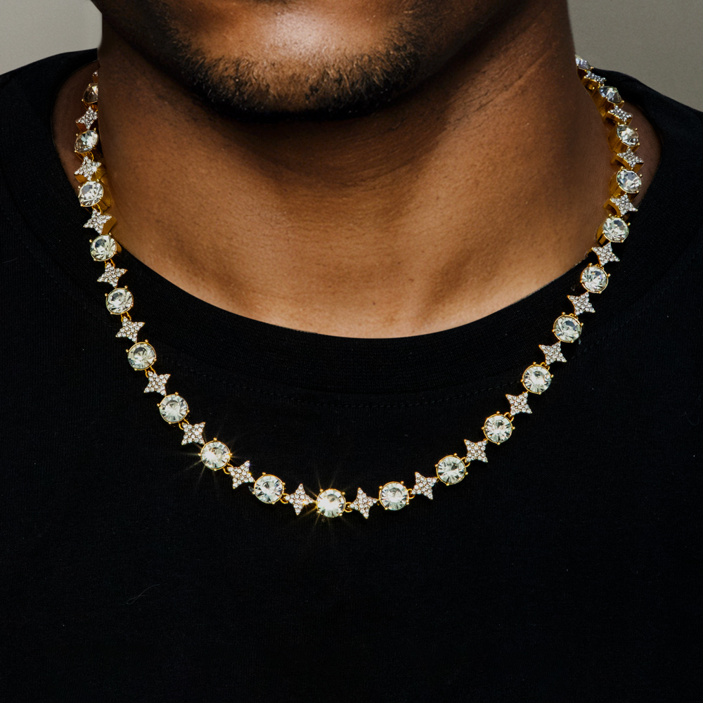Helloice 8mm Iced Quadrangular Star Necklace in Gold