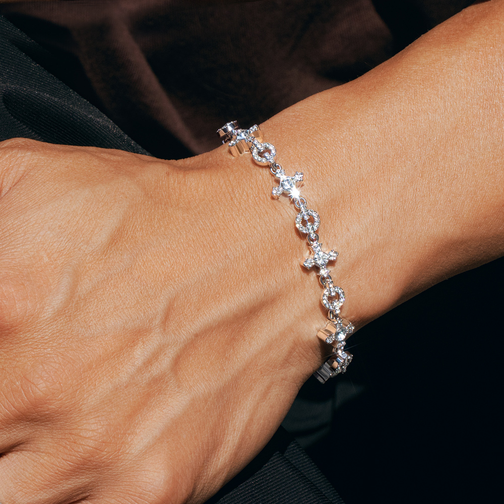 Helloice Iced Circle and Cross Bracelet in White Gold