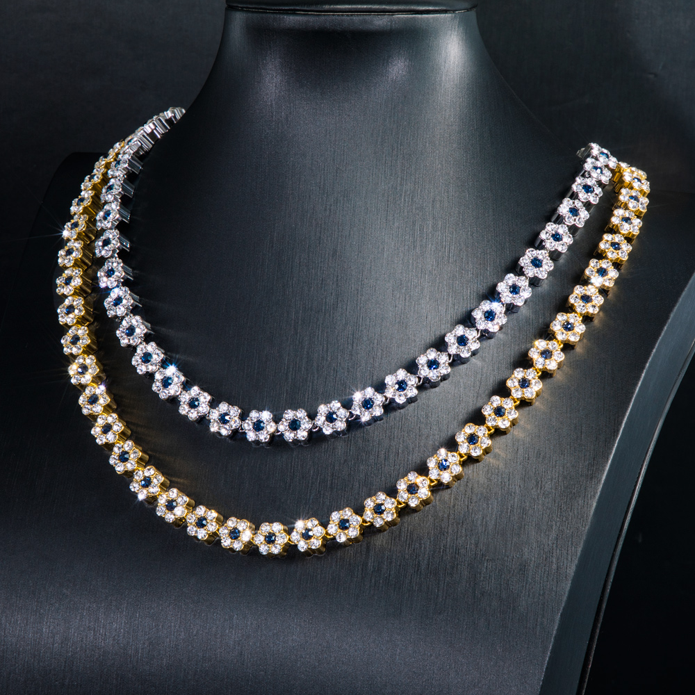 Helloice Iced 10mm Dark Blue Stone Flower Link Chain