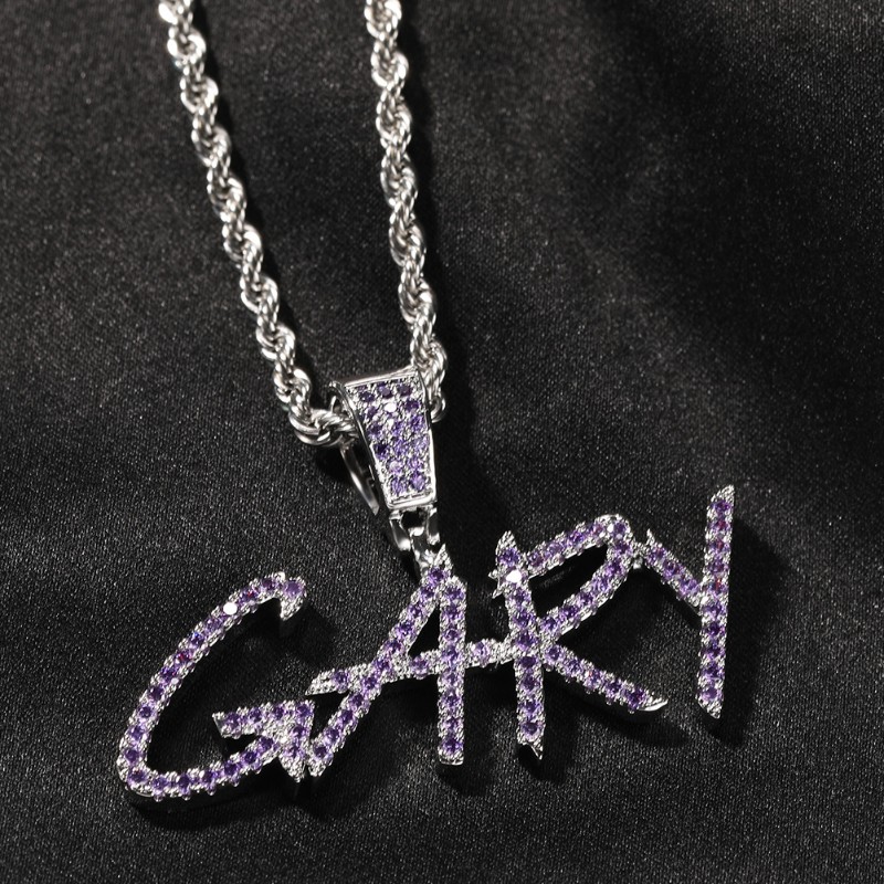Helloice Iced Purple/Blue Custom Name Cursive Letters Pendant