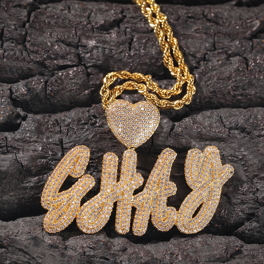 Helloice Iced Heart Buckle Custom Name Cursive Letters Pendant
