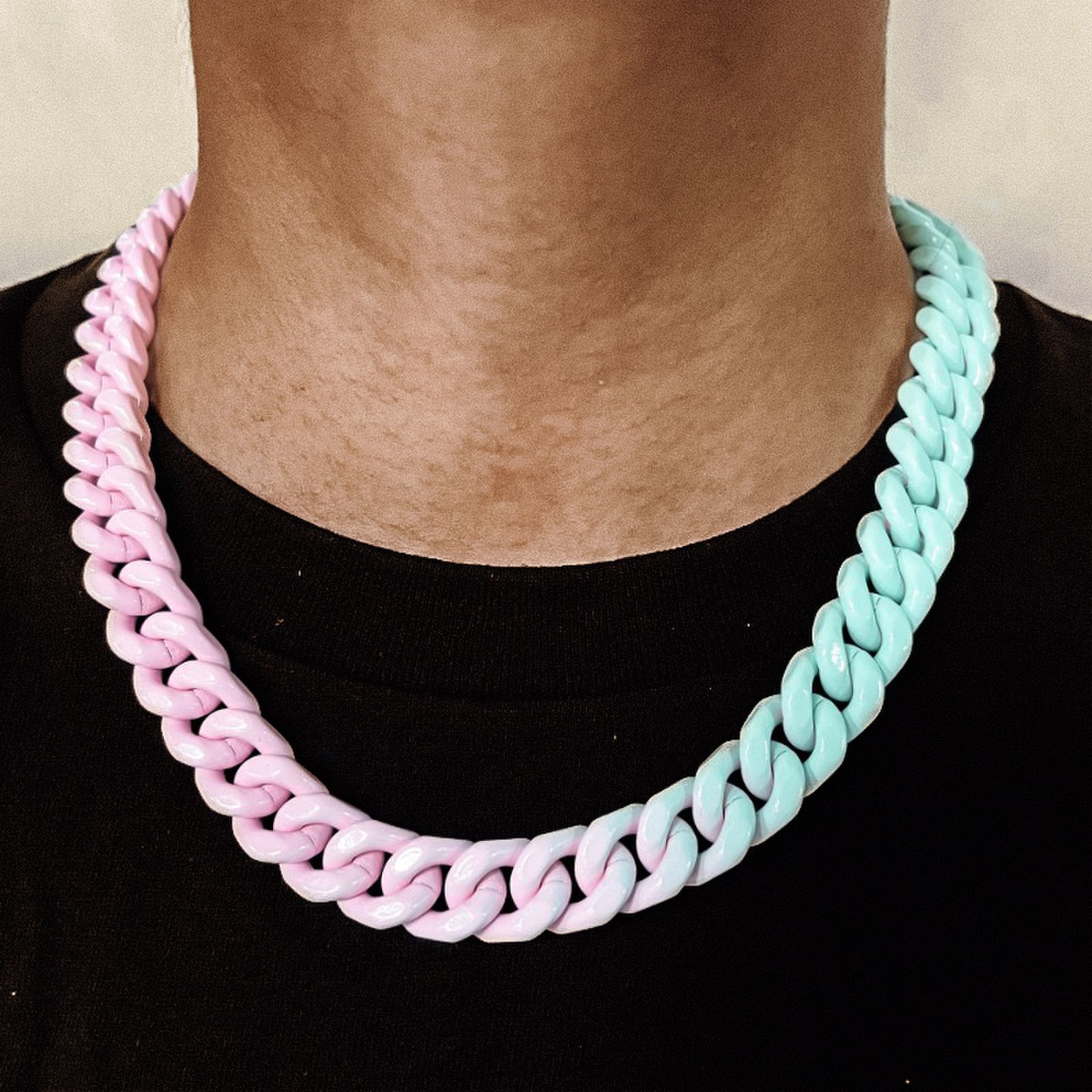 Helloice 13mm Baked Lacquer Gradient Two Color Cuban Necklace