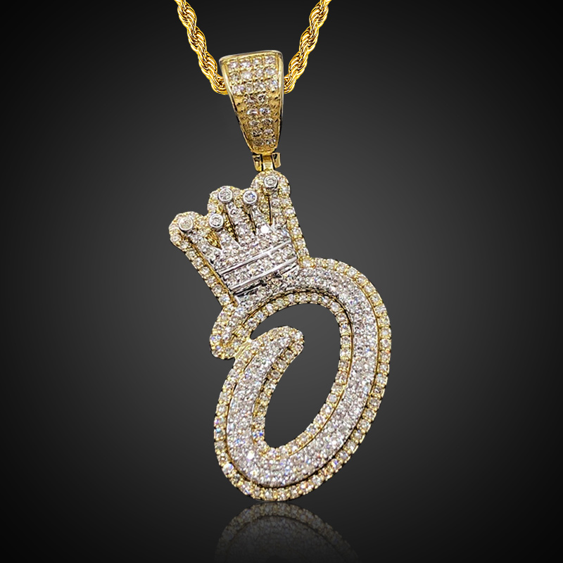 Helloice Iced A-Z Crown Letter Pendant