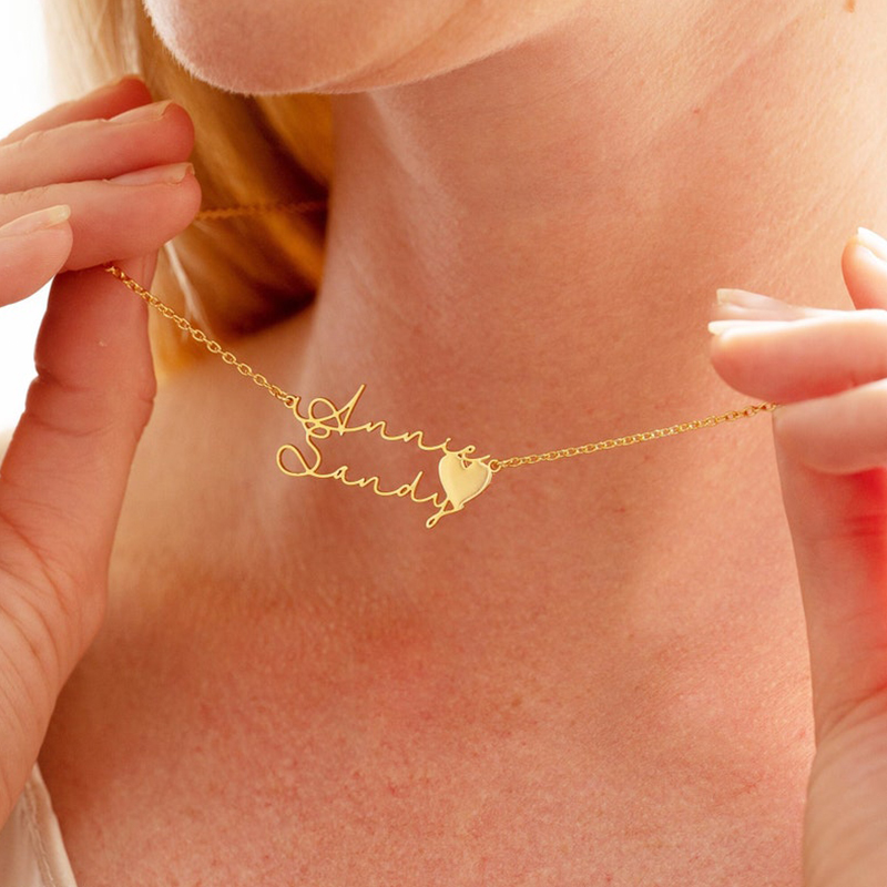 Helloice Two Name Necklace With Heart