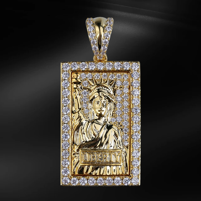 Helloice Iced Statue of Liberty Rectangle Pendant