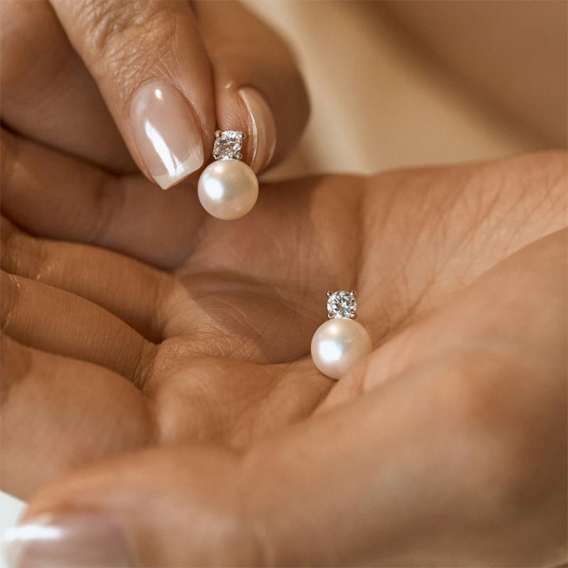 Helloice Diamond Pearl Stud Earrings