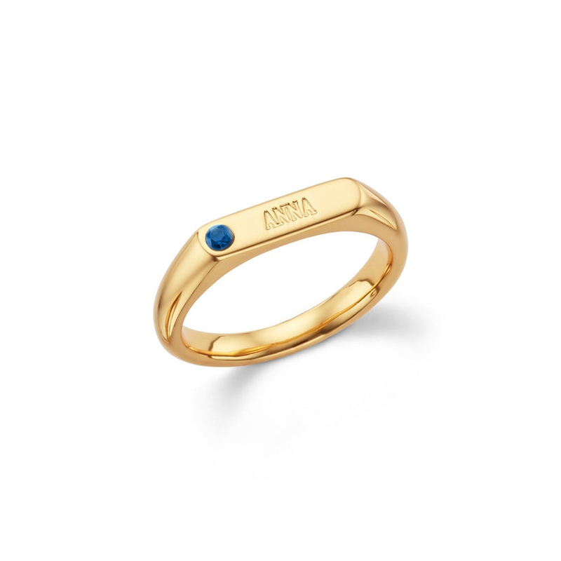 Helloice Birthstone Signet Name Ring