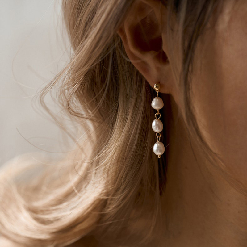 Helloice Baroque Long Pearl S925 Sterling Silver Earrings