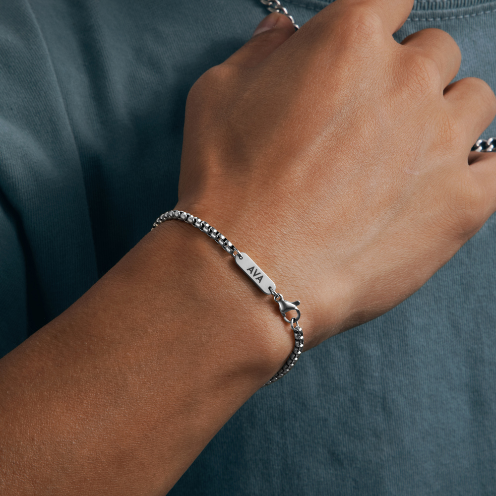 Helloice 3mm Custom Name Stainless Steel Round Box Bracelet