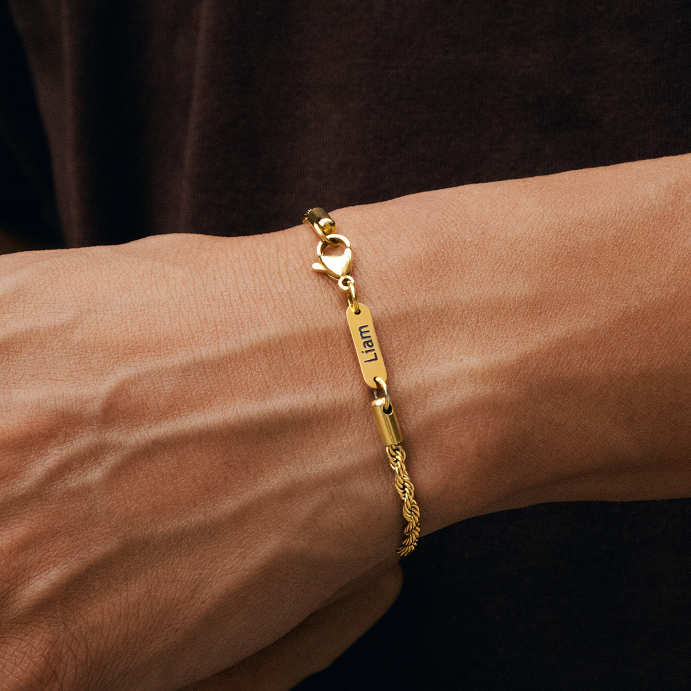 Helloice 3mm Custom Name Rope Bracelet in Gold