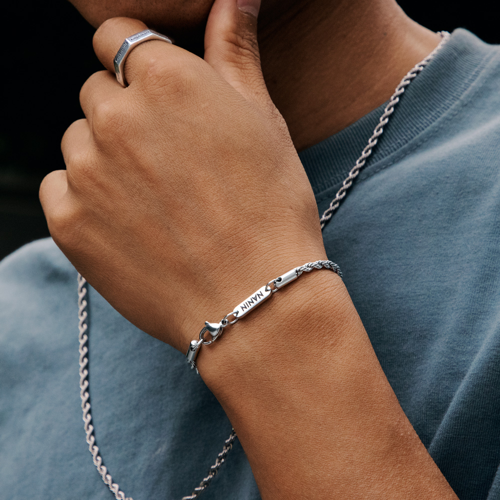 Helloice 3mm Custom Name Stainless Steel Rope Bracelet