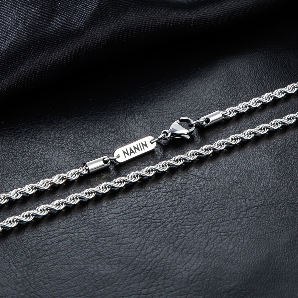 Helloice 3mm Custom Name Stainless Steel Rope Chain