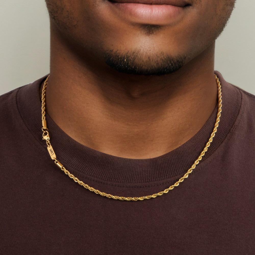 Helloice 3mm Custom Name Rope Necklace in Gold
